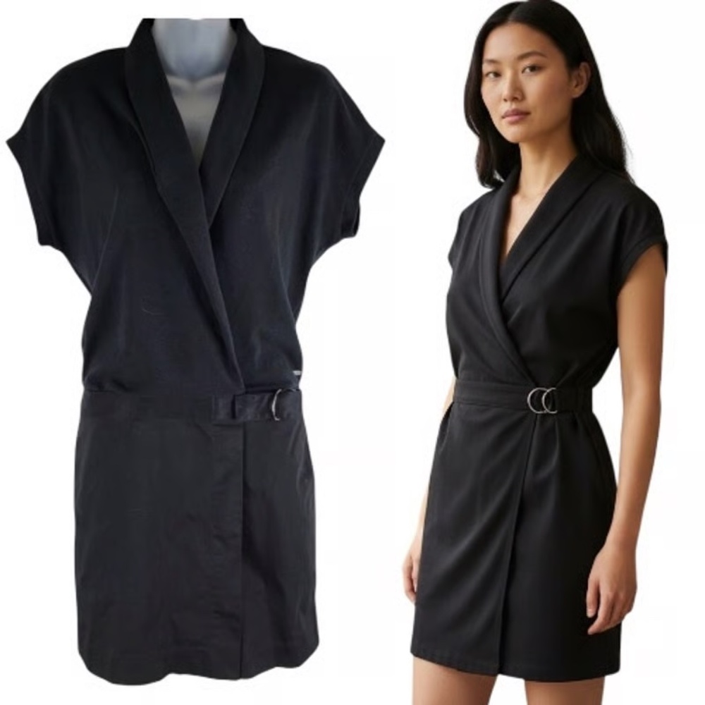 Lacoste Wrap Dress Short Sleeve Black Logo Size 34 - Picture 7 of 7